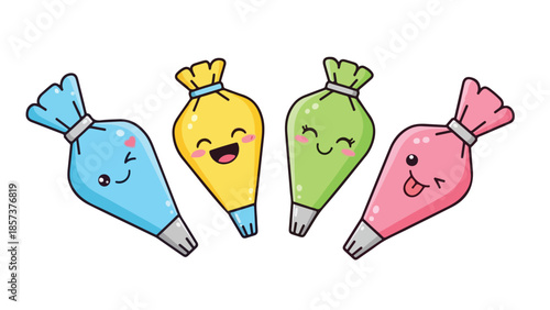 Adorable cartoon piping bags filled with sweet frosting for delightful treats