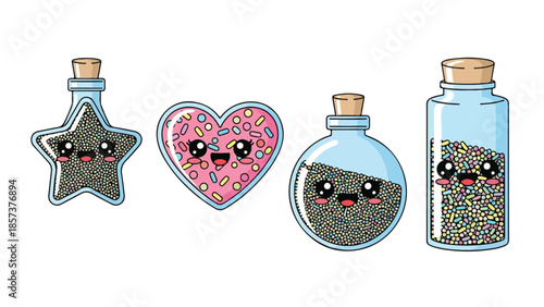 Adorable Assortment of Kawaii Jars with Sparkling Confetti Sprinkles
