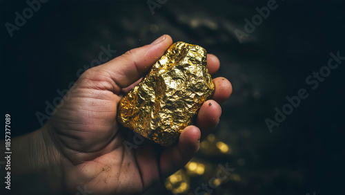A person holding gold that has been mined