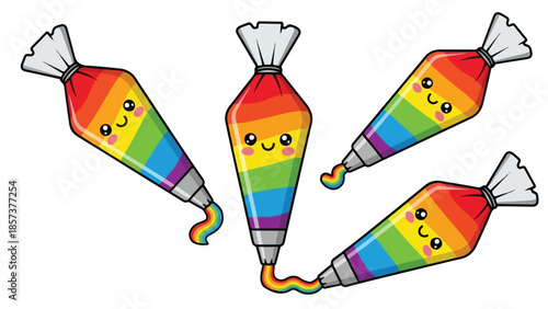 Cute Rainbow Piping Bags Extruding Colorful Icing for Sweet Treats