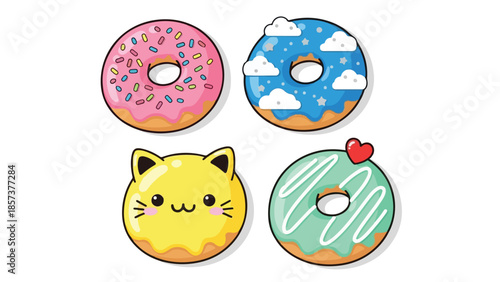 Adorable Cartoon Donuts with Sweet Designs and Playful Decorations