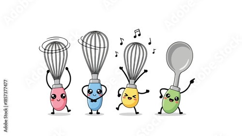 Animated Kitchen Tools Celebrating with a Happy Dance Party