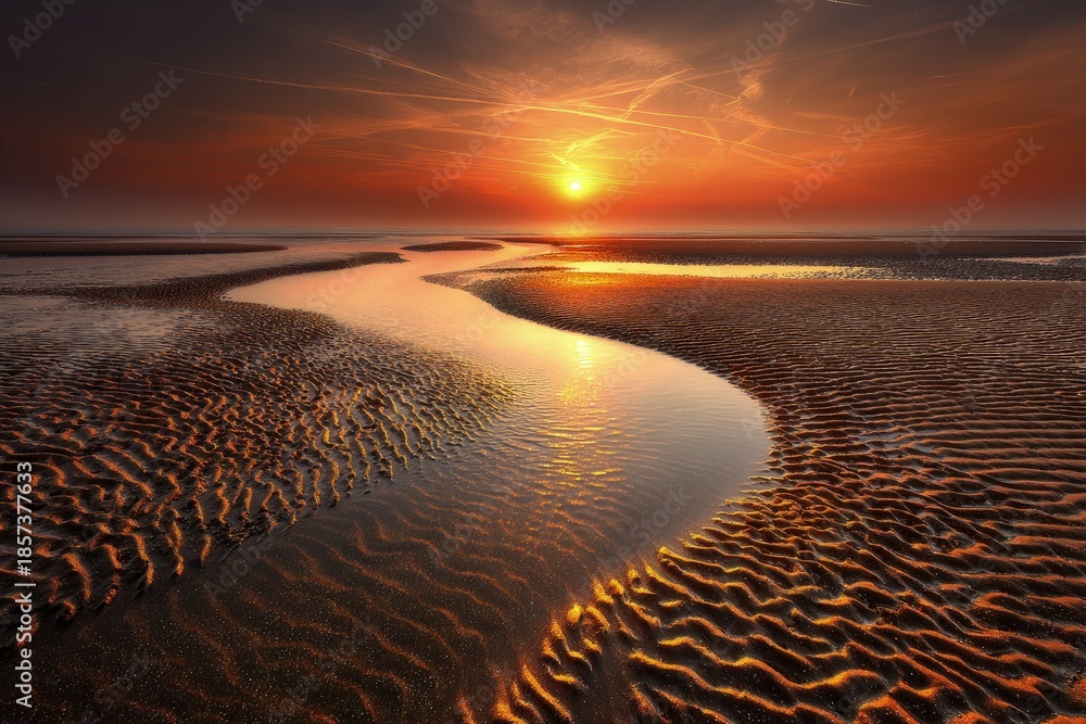 Fototapeta premium Golden Sunset Over Coastal Waterway