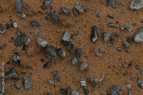 Fototapeta grey pebbles, grey gravel background, sand
