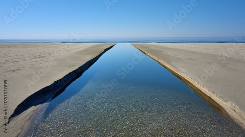 Coastal Pathway Reflecting Clear Sky