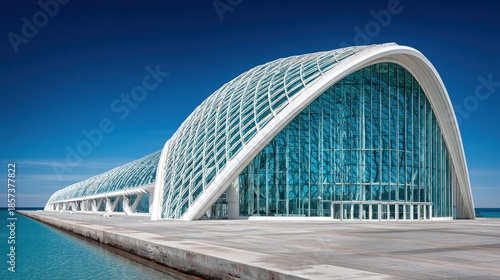 Modern Coastal Architectural Building With Blue Glass Facade