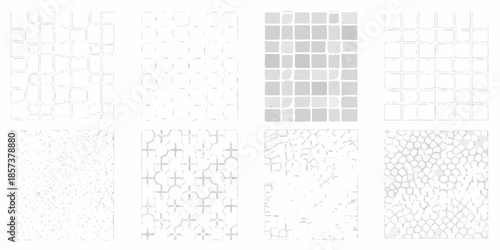 Abstract mosaic patterns in grayscale a collection of textured tile arrangements