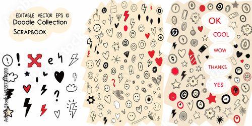 A colorful collection of hand drawn doodle elements and scrapbook vector illustrations
