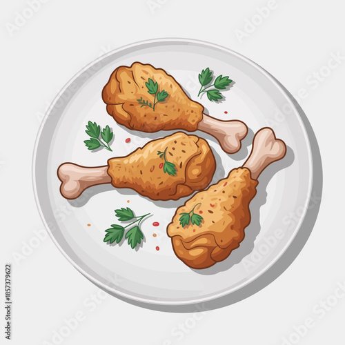 A tempting plate of crispy fried chicken drumsticks garnished with herbs, portraying a mouthwatering meal perfect for comfort food lovers and culinary enthusiasts.