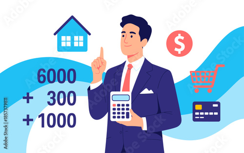 This sophisticated image illustrates a professional man calculating finances while holding a calculator, reflecting the importance of financial management and decision-making in business.