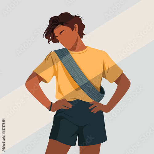 The illustration captures a stylish young person in a relaxed pose, wearing modern attire, reflecting confidence and contemporary fashion trends, perfect for youth and fashion themes.