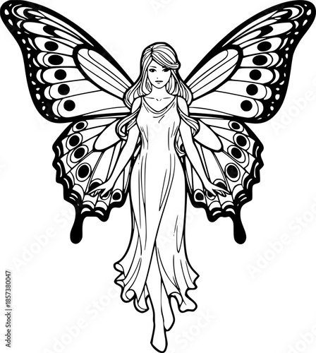 Vintage Fantasy Pin-Up Fairy Woman Vector Illustration