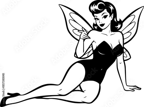 Vintage Fantasy Pin-Up Fairy Woman Vector Illustration