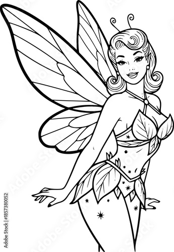 Vintage Fantasy Pin-Up Fairy Woman Vector Illustration