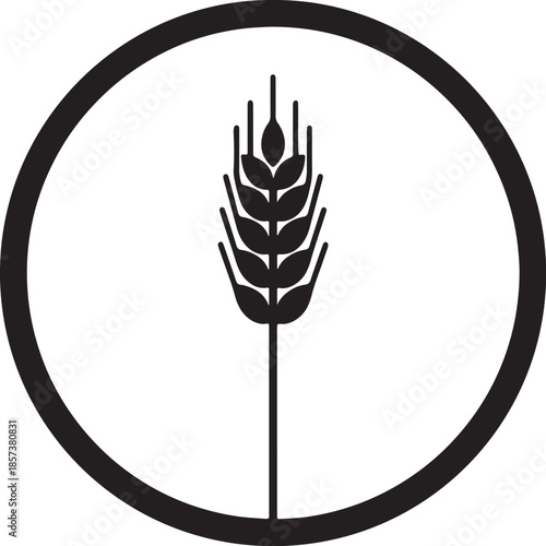 A single stalk of wheat with grains in the center of a circular outline also transparent background agriculture