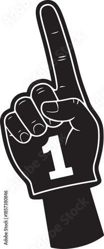 Black and white hand foam finger with the number one displayed prominently also transparent background
