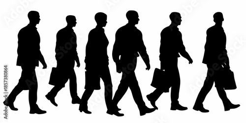 A line of silhouetted business people walking forward in a group