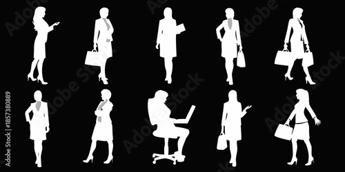 Silhouettes of professional women in business attire a modern graphic collection