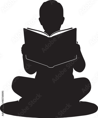 Silhouette of a person sitting cross legged while reading a book on a transparent background also transparent background