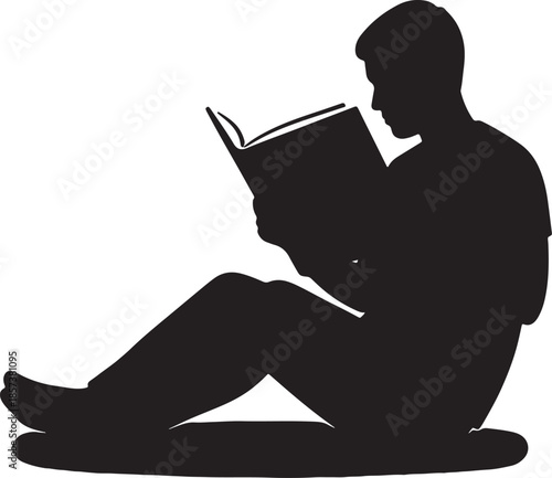 Silhouette of a person lying down and reading a book also transparent background