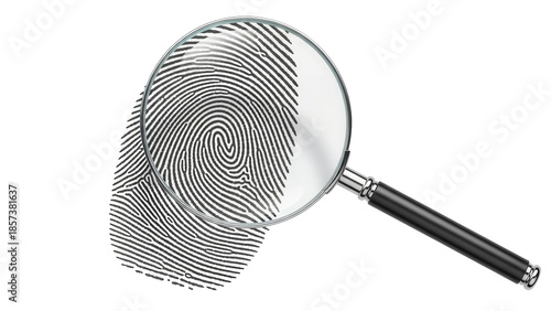 Fingerprint under magnifying glass isolated PNG, crime scene investigation and forensic science concept for security and identification