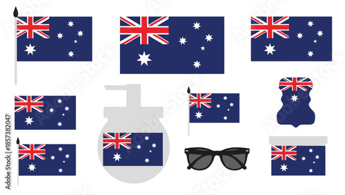 Australia Day featuring flags hand sanitizer and sunglasses Keywords: Australia Day, Australian
