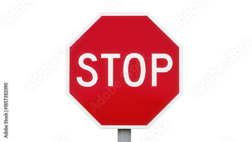 Red stop sign PNG isolated on transparent background, octagon shape traffic sign for road safety and transportation regulations