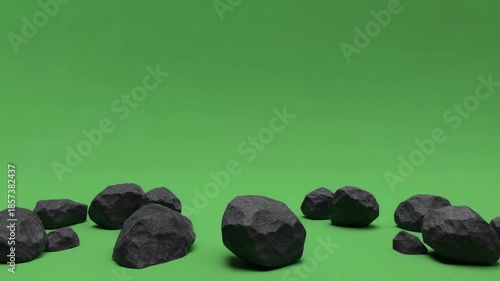 Falling Black Rocks on Green Screen Background
