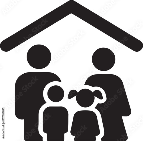 Family figures under wide roof canopy silhouette icon representing complete coverage insurance