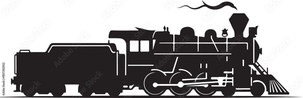 Φωτογραφία Black silhouette of a vintage steam locomotive and tender