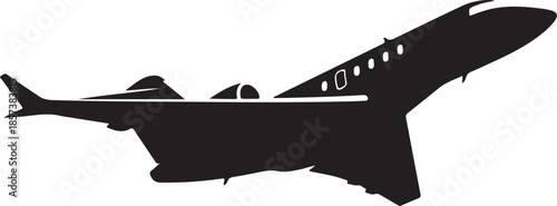 Black silhouette of a business jet airplane in flight