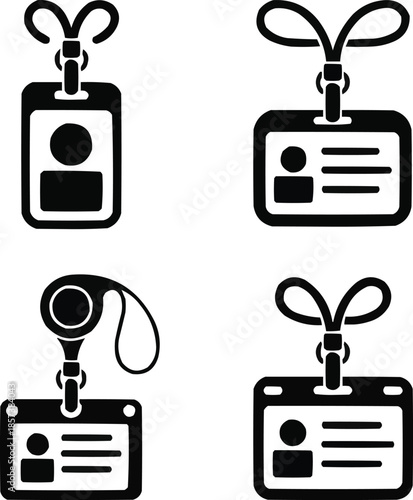 ID Card Holder Silhouette Icon Set Access Pass and Identification Lanyards