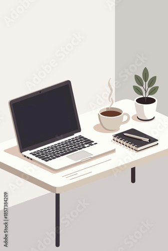 Productivity Workspace Desk Flat Vector Illustration