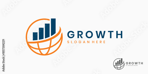 Global business growth logo with increasing bar graph icon