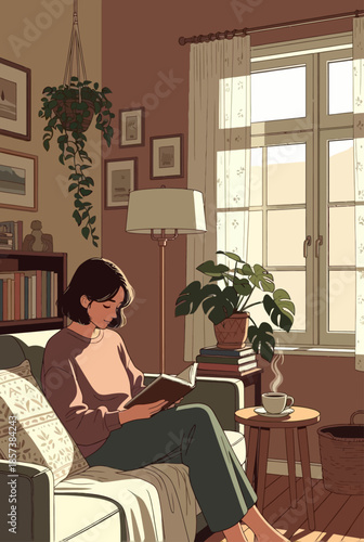 Slow Living Cozy Home Lifestyle Flat Vector Illustration