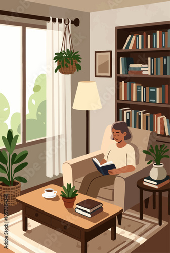 Calm and Cozy Home Life Concept in Slow Living Flat Vector Illustration