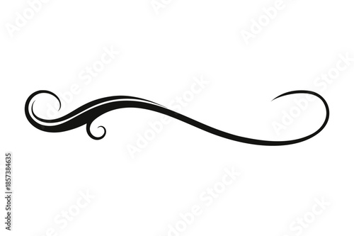 Elegant black wavy line divider silhouette with swirl flourish on white background Vector illustration