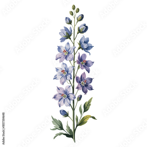 An elegant illustration features delicate blue flowers, capturing the beauty of nature and botanical artistry, perfect for decor, stationery, or nature-inspired projects.