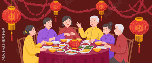 This warm image captures a family gathering joyfully sharing a festive meal, representing love, connection, and cultural traditions during celebrations, enhancing familial bonds.