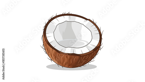Vector Fresh Coconut Half on White Background - Tropical Fruit, Healthy Ingredient for Food and Drink Concepts 