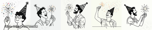 vector half body of a man lighting small fireworks (sparkles) on New Year's