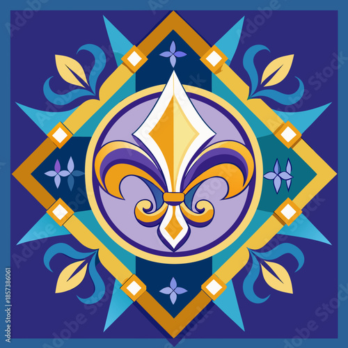 Modern ornament. Geometric pattern with royal lilies