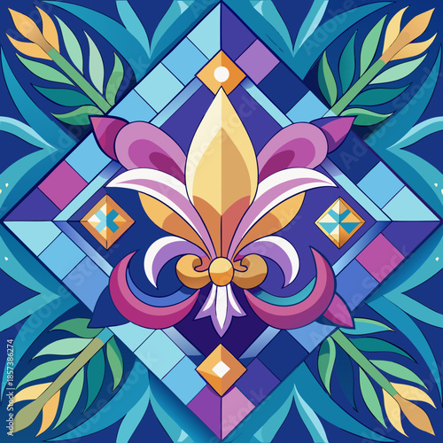 Modern ornament. Geometric pattern with royal lilies