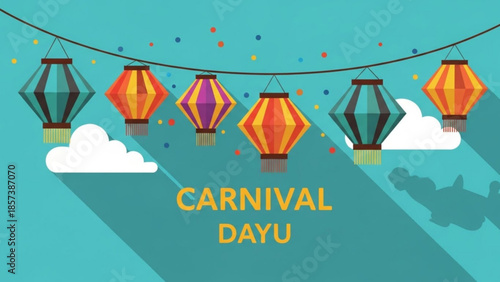 Carnival Day: A vibrant illustration of a lively carnival celebration, with colorful lanterns hanging against a clear, joyful backdrop, celebrating a day of festive fun.
