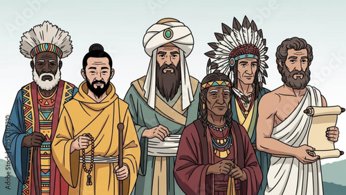 Diverse Leaders: A collection of notable figures from across diverse backgrounds united, each representing unique aspects of human culture and achievement.