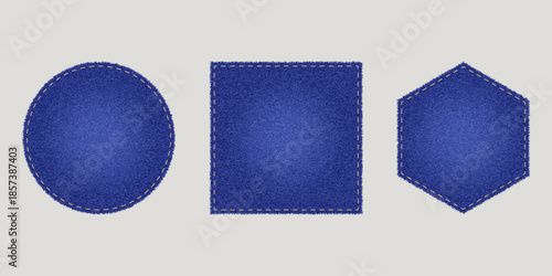 Collection of jeans patches with stitches