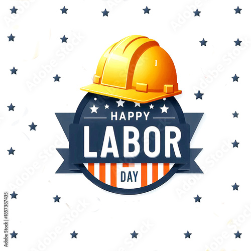 Happy Labor Day Celebration with Hard Hat and Festive Stars