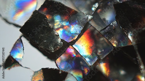 Microscopic Crystal Fragments Showing Colorful Iridescent Effects