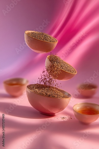 Floating Pink Bowls With Tea Scattered