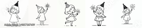 vector full body of a little girl stand lighting small fireworks(sparkle) on New Year